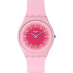 Pinke 3 Bar wasserdichte Wasserdichte Schweizer Swatch Runde Quarz Damenarmbanduhren matt ohne Ziffern mit Kunststoff-Uhrenglas mit Silikonarmband 