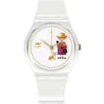 Weiße Swatch Kunststoffarmbanduhren mit Kunststoff-Uhrenglas für Damen 