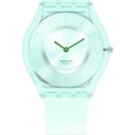 Mintgrüne Swatch Runde Damenarmbanduhren aus Acrylglas mit Kunststoff-Uhrenglas mit Silikonarmband 