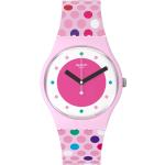 Pinke 3 Bar wasserdichte Wasserdichte Schweizer Swatch Quarz Damenarmbanduhren aus Acrylglas mit Kunststoff-Uhrenglas mit Silikonarmband 