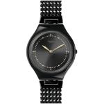 Schwarze 3 Bar wasserdichte Swatch Quarz Stahlarmbanduhren mit Analog-Zifferblatt mit Kunststoff-Uhrenglas mit Edelstahlarmband für Damen 