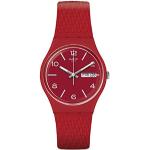 Rote 3 Bar wasserdichte Swatch Quarz Herrenarmbanduhren aus Silikon mit Analog-Zifferblatt mit arabischen Ziffern mit Datumsanzeige mit Kunststoff-Uhrenglas mit Silikonarmband 