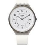 Weiße 3 Bar wasserdichte Swatch Quarz Damenarmbanduhren mit Digital-Zifferblatt mit Kunststoff-Uhrenglas mit Silikonarmband 