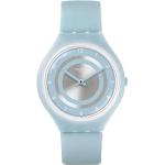 Hellblaue 3 Bar wasserdichte Swatch Quarz Damenarmbanduhren mit Digital-Zifferblatt mit Kunststoff-Uhrenglas mit Silikonarmband 