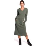Grüne Langärmelige Maxi Sweatkleider mit Kapuze für Damen Größe L 