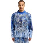 Blaue Carlo Colucci Herrensweatshirts mit Ornament-Motiv aus Baumwolle Größe XS 