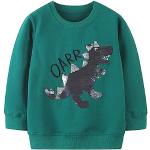 Grüne Langärmelige Rundhals-Ausschnitt Norweger Pullover für Kinder mit Dinosauriermotiv für Jungen Größe 122 für den für den Herbst 