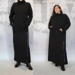 Schwarze Gepunktete Langärmelige Maxi Sweatkleider mit Reißverschluss aus Baumwolle für Damen Größe XS für den für den Winter 