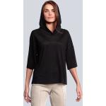 Reduzierte Schwarze Unifarbene Elegante 3/4-ärmelige Margittes Damensweatshirts aus Kunstfaser mit Kapuze Größe XS für den für den Herbst 