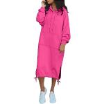Pinke Oversize Langärmelige Midi Sweatkleider aus Baumwolle mit Kapuze für Damen Größe L Große Größen für Partys für den für den Winter 