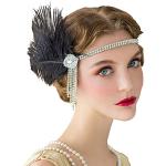 SWEETV Flapper Stirnbänder Frauen 1920er Jahre Headpiece Great Gatsby inspiriert Feder Stirnband Cocktail Party Haar Zubehör für Damen, schwarz