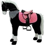Sweety Toys 13197 Plüsch Stehpferd Reitpferd XXL 125 cm schwarz mit rosa Sattel mit Steigbügeln