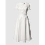 Offwhitefarbene Blumenmuster Swing Midi V-Ausschnitt Brautkleider & Hochzeitskleider aus Polyester für Damen Größe XL für die Braut 