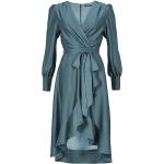 Blaue Unifarbene Langärmelige Swing V-Ausschnitt Chiffon-Abendkleider aus Chiffon für Damen Größe M für den für den Sommer 