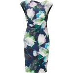 Marineblaue Blumenmuster Swing V-Ausschnitt Taillierte Kleider mit Reißverschluss aus Polyester für Damen Größe S 