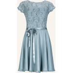 Blaue Blumenmuster Romantische Kurzärmelige Swing Mini Kurze Abendkleider mit Pailletten mit Reißverschluss aus Spitze für Damen Größe S 