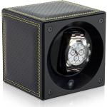 Swiss Kubik Uhrenbeweger Leder Masterbox - Schwarz gelocht / Gelbe Ziernaht