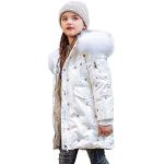 Weiße Gesteppte Wasserdichte Winddichte Kinderdaunenmäntel aus Pelz für Mädchen Größe 134 für den für den Winter 