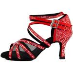 Rote Tanzschuhe Latein mit Strass in Normalweite aus Veloursleder für Damen Größe 38 