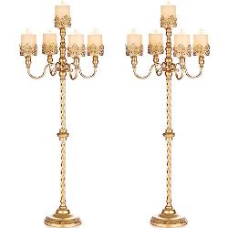 Sziqiqi 102cm Gold Kerzenständer 5 Armig Kerzenhalter für Stumpenkerzen - Vintage Metall Kerzenständer Kerzenleuchter Ständer für Hochzeit Tischdeko Wohnzimmer Esstisch Weihnachten