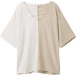 Reduzierte Dunkelbeige Gestreifte Halblangärmelige Tom Tailor V-Ausschnitt T-Shirts aus Jersey für Damen Größe S Große Größen 