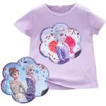 Lila Bestickte Kurzärmelige Die Eiskönigin Elsa Bio Rundhals-Ausschnitt Pailletten Shirts für Kinder mit Pailletten aus Baumwolle für Mädchen 