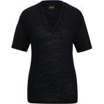 Schwarze HUGO BOSS BOSS V-Ausschnitt T-Shirts aus Leinen für Damen Größe XS für den für den Sommer 