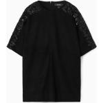 Schwarze Blumenmuster COS T-Shirts mit Pailletten mit Reißverschluss aus Veloursleder für Damen Größe S 
