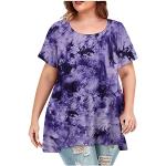 Violette Vintage Kurzärmelige T-Shirts aus Leinen für Damen Größe 6 XL für Partys für den für den Sommer 
