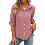 Dunkelrosa Unifarbene Casual Langärmelige V-Ausschnitt T-Shirts aus Musselin für Damen Größe L für den für den Sommer 