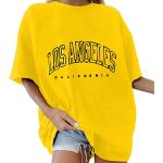 Gelbe Oversize Langärmelige Henleykragen T-Shirts für Damen Größe L Große Größen für den für den Sommer 