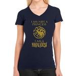 Marineblaue Kurzärmelige Game of Thrones Daenerys Targaryen V-Ausschnitt T-Shirts aus Baumwolle für Damen Größe S 