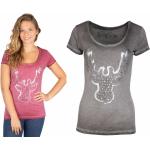 Burgundfarbene T-Shirts mit Hirsch-Motiv mit Pailletten aus Leder für Damen Größe S 