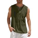 Armeegrüne Hippie Halblangärmelige T-Shirts mit Reißverschluss aus Chiffon mit Kapuze für Herren Größe M zum Oktoberfest für den für den Herbst 