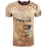 T-Shirt Herren 'Rusty Neal' Seitliche Knopfleiste Oxid Washed mit Individuellem Front Print Stretch Streetwear Freizeit-Shirt 194, Farbe:Camel, Größe:L