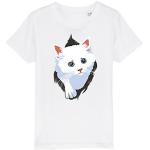 Weiße Vegane Bio Nachhaltige Rundhals-Ausschnitt Katzen Shirts für Kinder mit Katzenmotiv aus Baumwolle Größe 146 