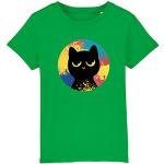 Grüne Vegane Bio Nachhaltige Rundhals-Ausschnitt Katzen Shirts für Kinder mit Katzenmotiv aus Baumwolle Größe 146 