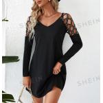 Reduzierte Schwarze Langärmelige SheIn Shirtkleider mit Strass für Damen Größe XS 