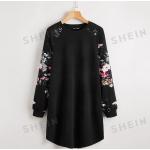 Schwarze Blumenmuster Langärmelige SheIn Shirtkleider für Damen Größe XS 