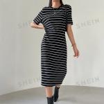 Schwarze Kurzärmelige SheIn Shirtkleider für Damen Größe XS 