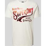 Offwhitefarbene Melierte Superdry T-Shirts aus Baumwolle für Herren Größe L 