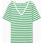Grüne Gestreifte COS V-Ausschnitt T-Shirts aus Baumwolle für Damen Größe XXS 