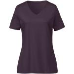 Auberginefarbene Waschbär Bio Nachhaltige V-Ausschnitt T-Shirts aus Baumwolle für Damen Größe L 