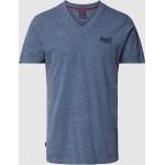 Marineblaue Unifarbene Vintage Superdry V-Ausschnitt T-Shirts aus Baumwolle für Herren Größe XXL 