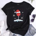 Reduzierte Schwarze Kurzärmelige SheIn T-Shirts mit Weihnachts-Motiv für Herren Größe XS Weihnachten für den für den Sommer 
