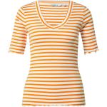 Reduzierte Orange Gestreifte Halblangärmelige B.YOUNG V-Ausschnitt T-Shirts aus Jersey für Damen Größe XS 
