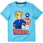 Hellblaue Kurzärmelige Feuerwehrmann Sam Rundhals-Ausschnitt Kinder T-Shirts aus Baumwolle Größe 110 