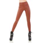 Braune Thermo-Leggings aus Kunstleder für Damen Größe L für den für den Winter 