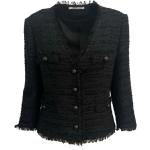 Schwarze Tagliatore V-Ausschnitt Baumwollblazer mit Knopf aus Baumwolle für Damen Größe L 