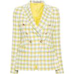Reduzierte Gelbe Karo Tagliatore Boucle-Blazer mit Schulterpolstern mit Knopf aus Spitze für Damen Größe L 